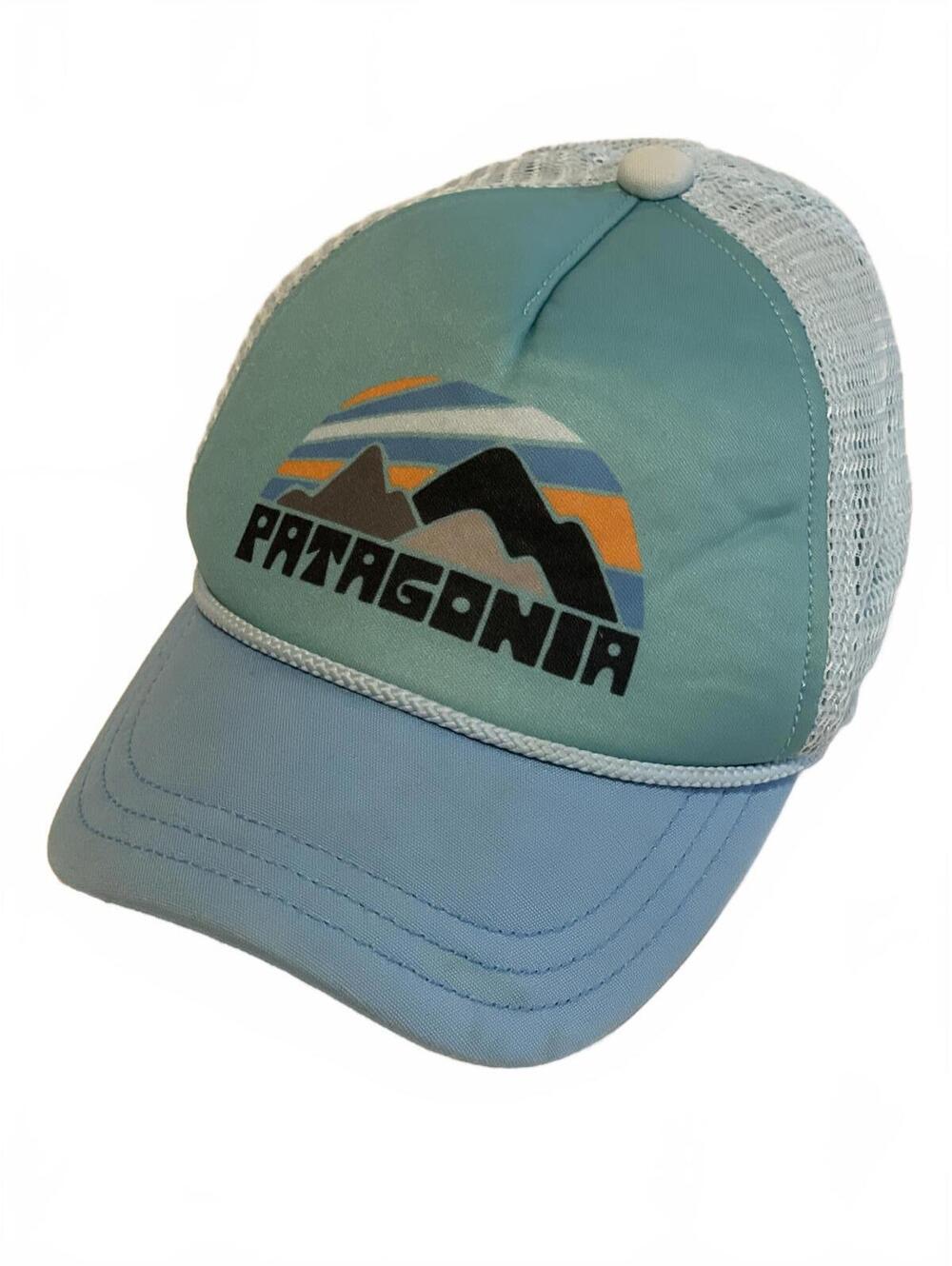 Patagonia Turquoise Foam Trucker Hat with Mountain Design - Adjustable